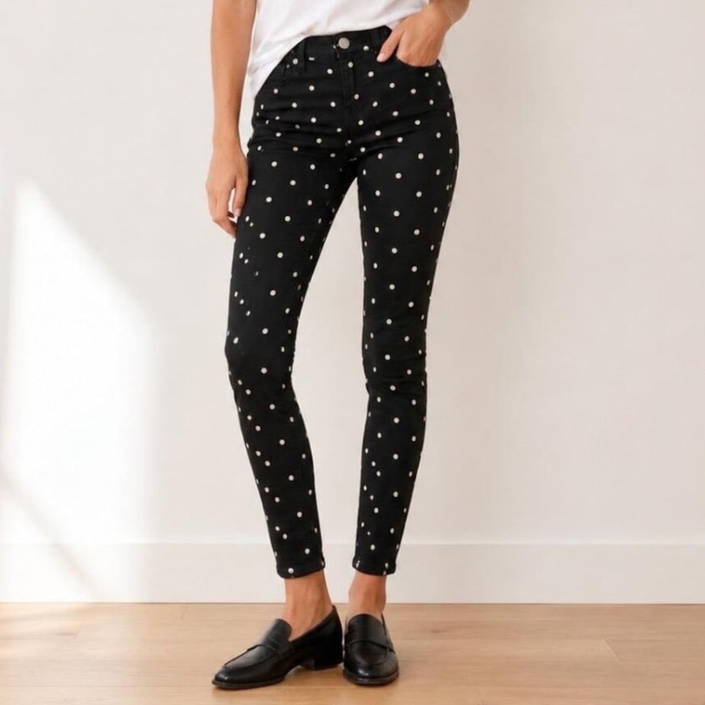 Blank NYC x Madewell Polka Dot Skinny Jeans Black White Size 28 Stretch Denim